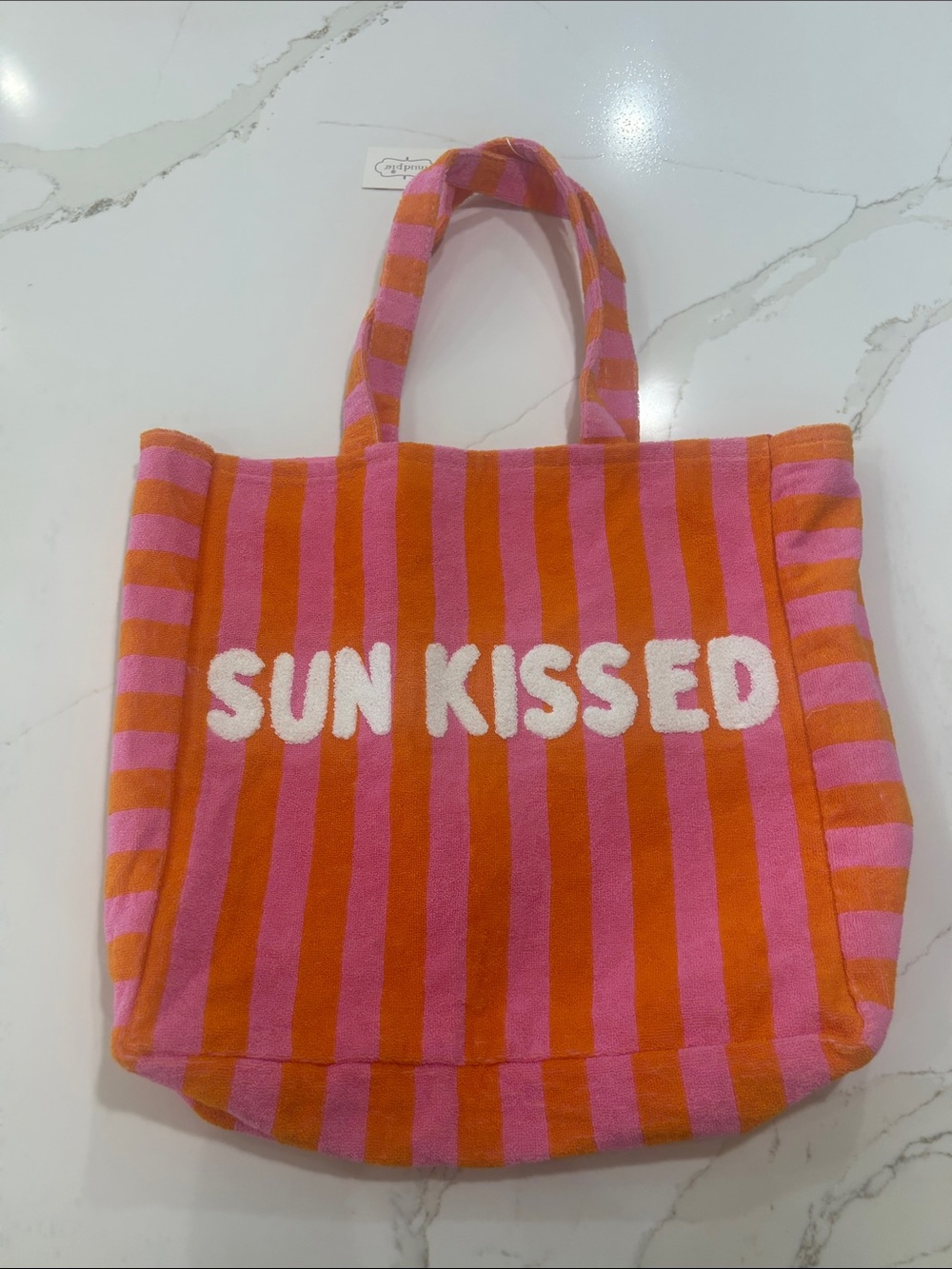 Mud Pie Sun Kissed Pink and Orange Striped Tote